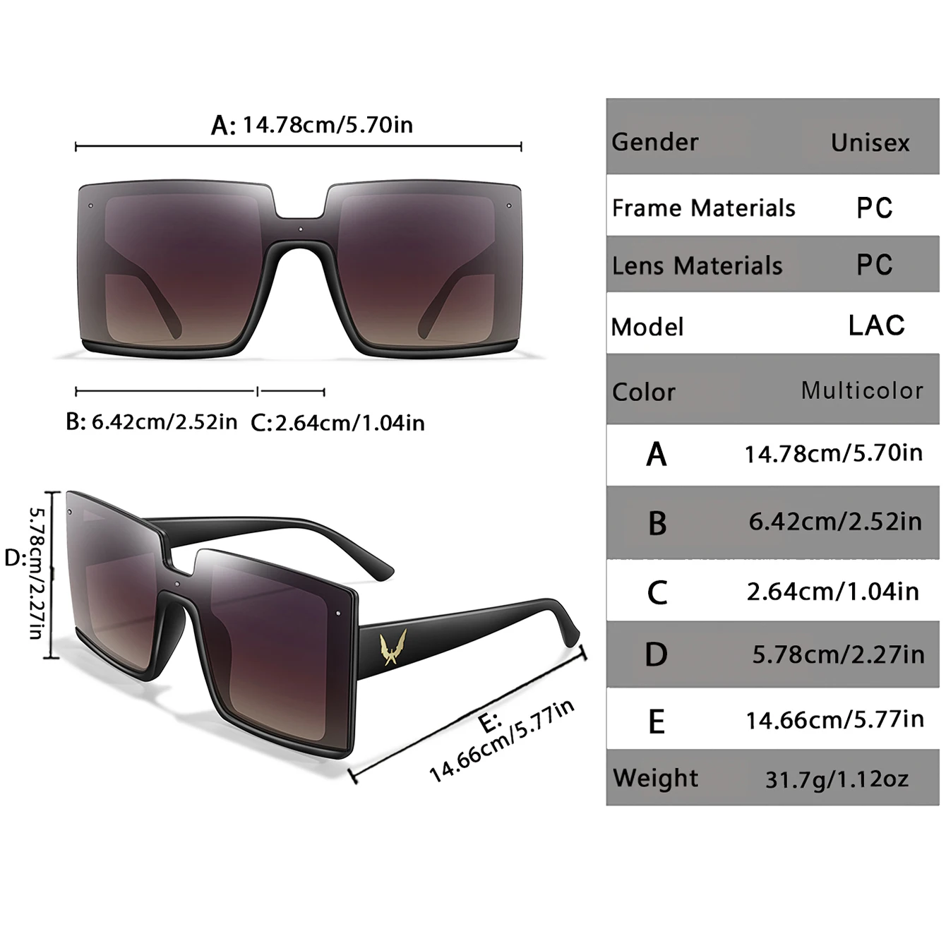 Women's Fashion Square Sunglasses Large Trendy Shades for Daily Wear Shopping Selfie Party Travel Beach - No Box