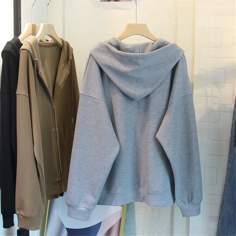 Spring Hooded Sweatshirts with Pocket for Women Plus Size Long Sleeve Vintage Casual Cardigan y2k Streetwear Zip Up Hoodie Cloth