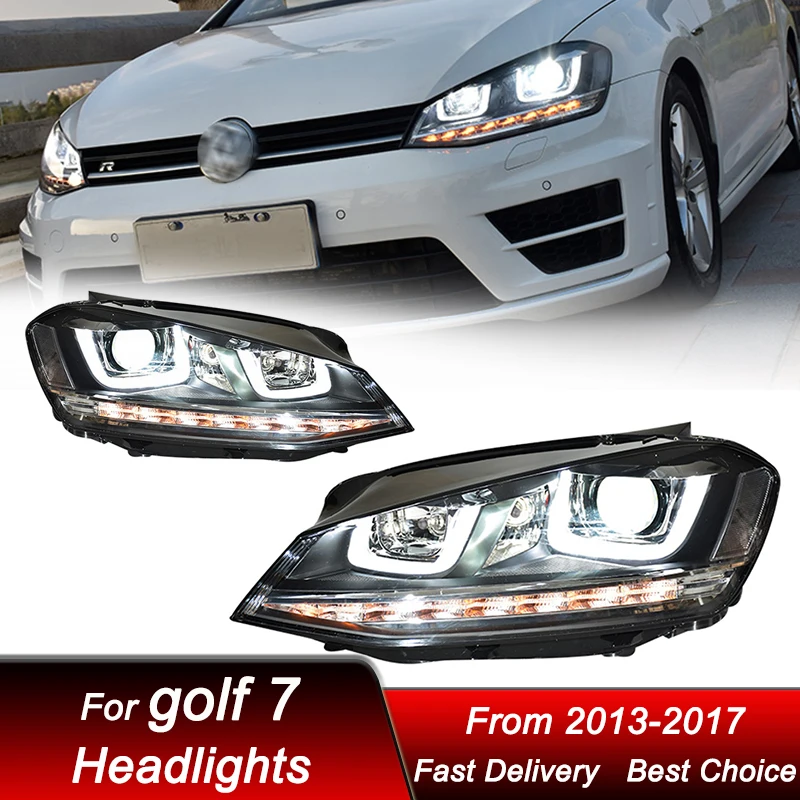

Автомобильные фары для VW golf 7 7,5 MK7 MK7.5 2013-2017 U-образный полный светодиодный автомобильный фонарь в сборе, комплект аксессуаров для линз проектора