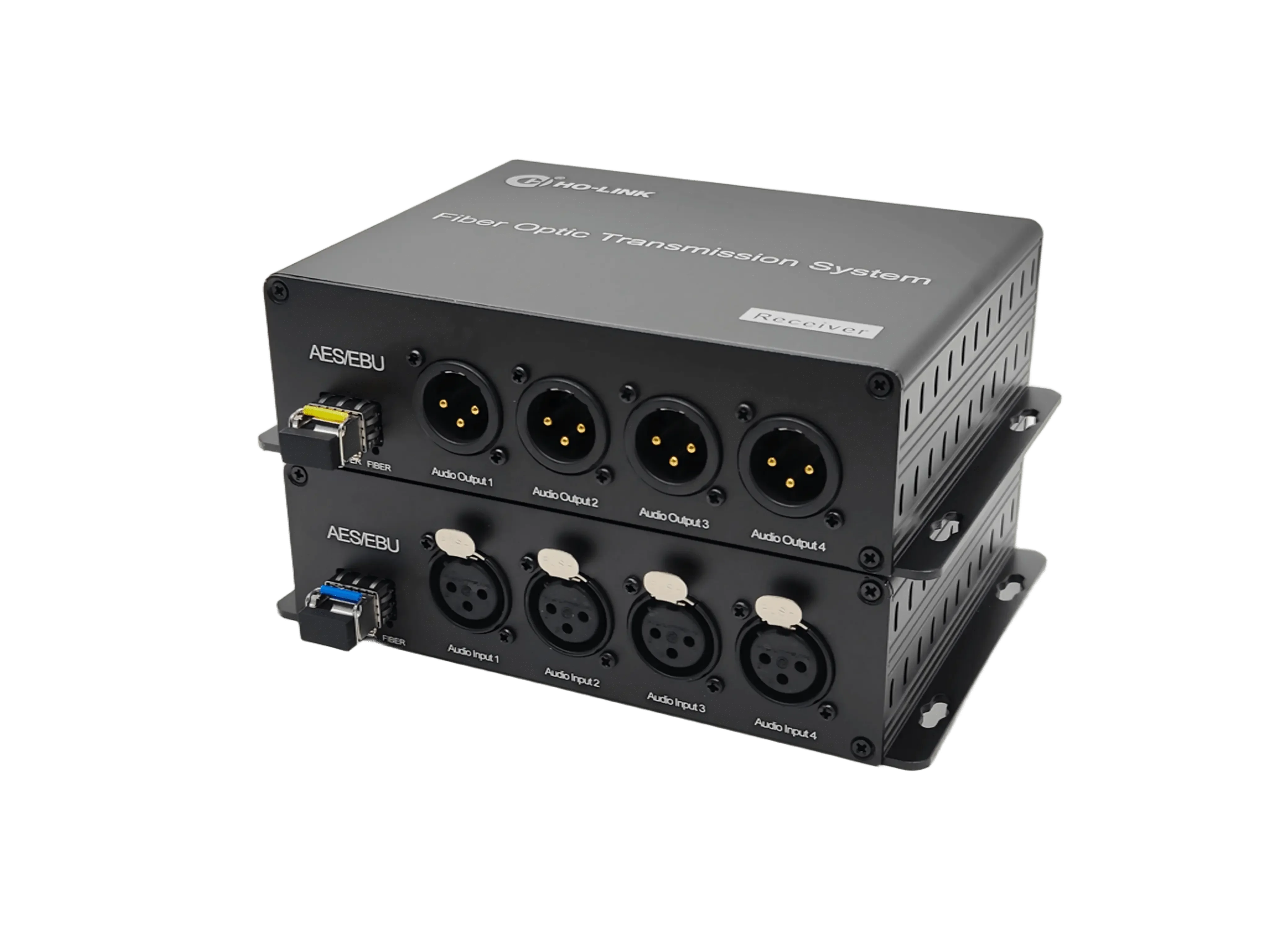 Konverter Audio XLR 4-ch ke Fiber Audio Seimbang Melalui Serat Tunggal AES/EBU Audio Over Fiber Extender