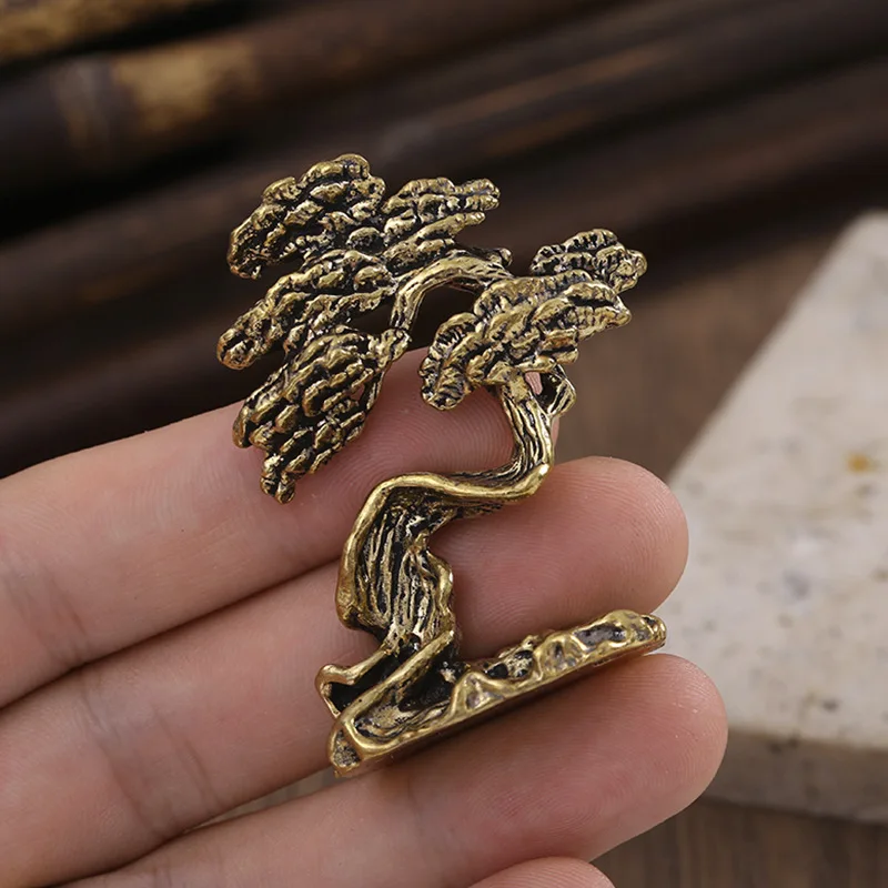 1 Mini Bonsai Tree Statue Copper Alloy Miniature Welcoming Pine Miniature Tree Statue Landscape Decoration Metal Handicraft - Image 6