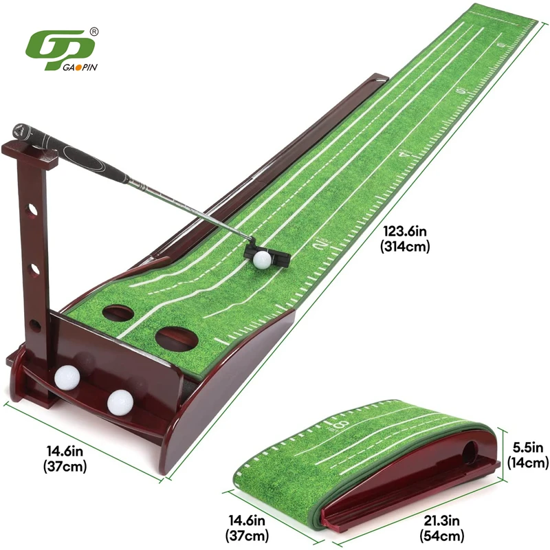 Wood Golf Putting Mat With Auto Ball Return Indoor Golf Practice Mat Velvet Golf Putting Mat Putting Training Aid