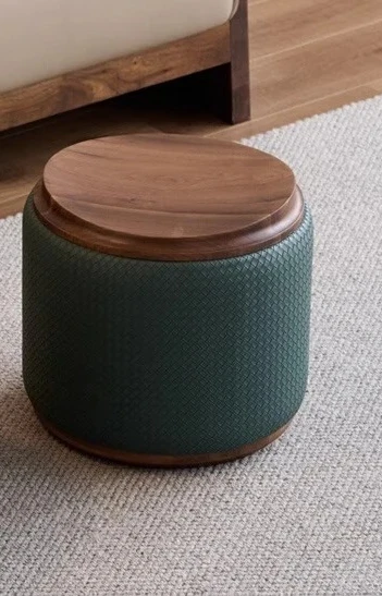 Round seat pier creative solid wood stool shoe change leather weaving