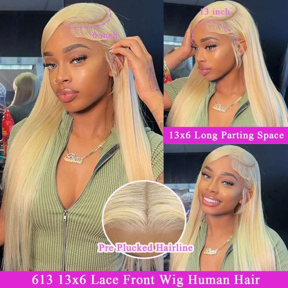 613 باروكة من شعر طبيعي 13X6 Hd باروكة أمامية من الدانتيل شقراء مستقيمة باروكة أمامية من الدانتيل 250 كثافة 40 بوصة باروكات برازيلية ملونة منزوعة مسبقًا #3