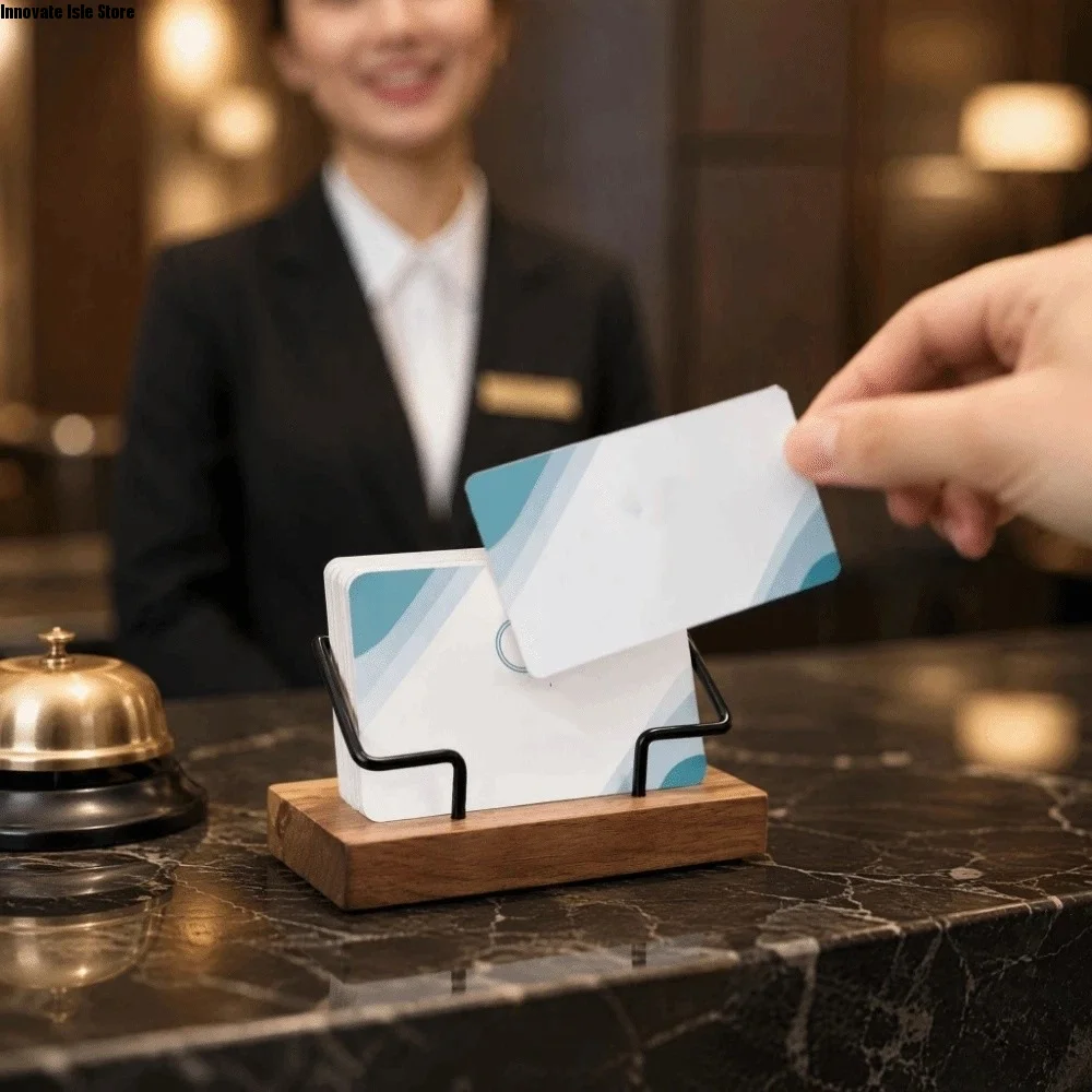 Premium Solid Wood Business Card Holder Durable Compact Card Display Stand Construction High-End Desk Card Organizer Office
