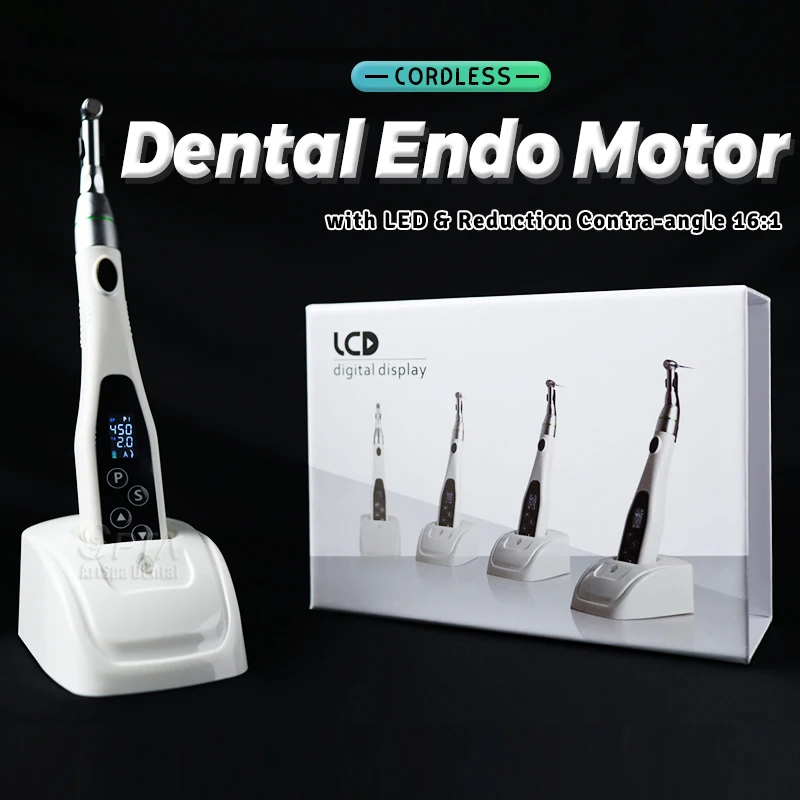 SPTA Dental Endo Motor Cordless LED 16:1 Contra Angle With Reduction Head Low Speed Handpiece Dentistry Endodoncia Treatment