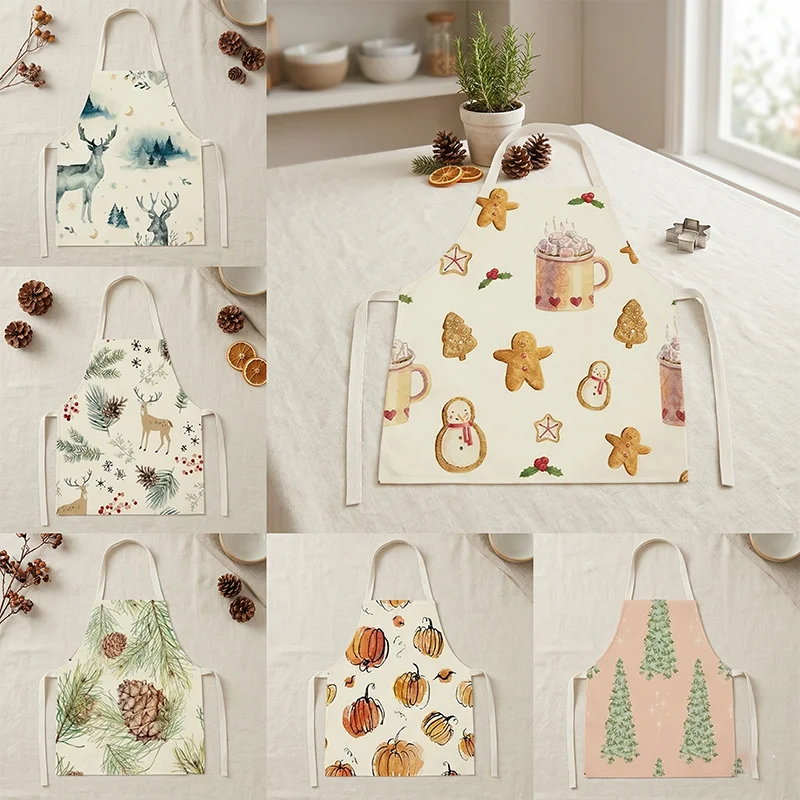 

Christmas Gingerbread Man Print Kitchen Apron Cotton Linen Sleeveless Pinafore For Women Men Cooking Baking Holiday Gift Bib