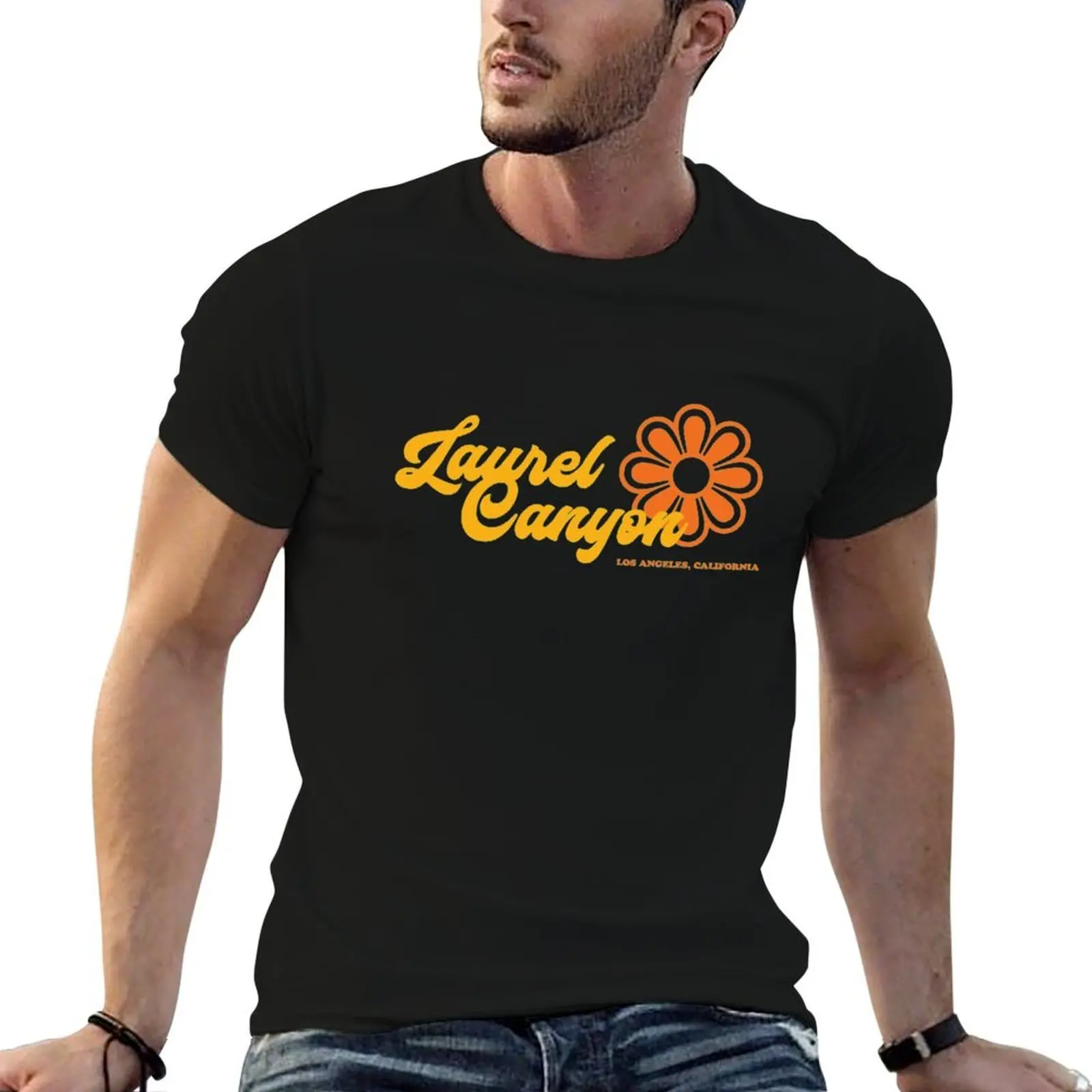 

Retro Laurel Canyon flower logo yellow T-Shirt t shirts for man cotton soft t shirts for man pack cotton T-Shirt