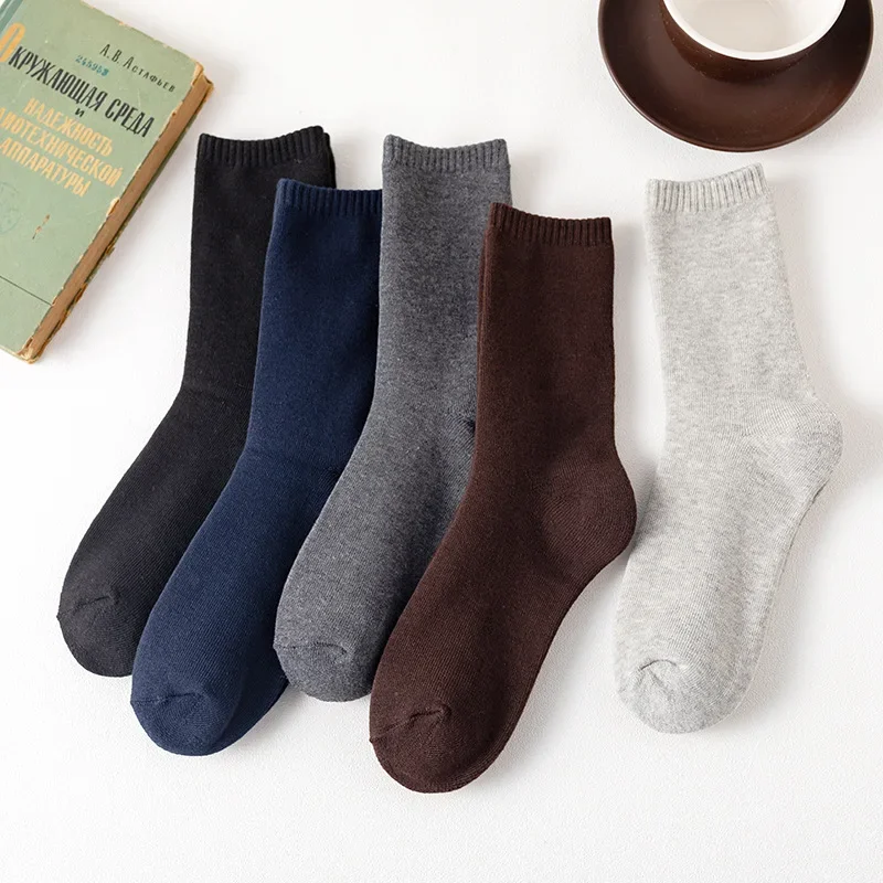 Autumn/winter with Wool Thickened Circle Socks Men's Classic Solid Color Casual Warm Socks Wicking Sweat Breathable Cotton Socks