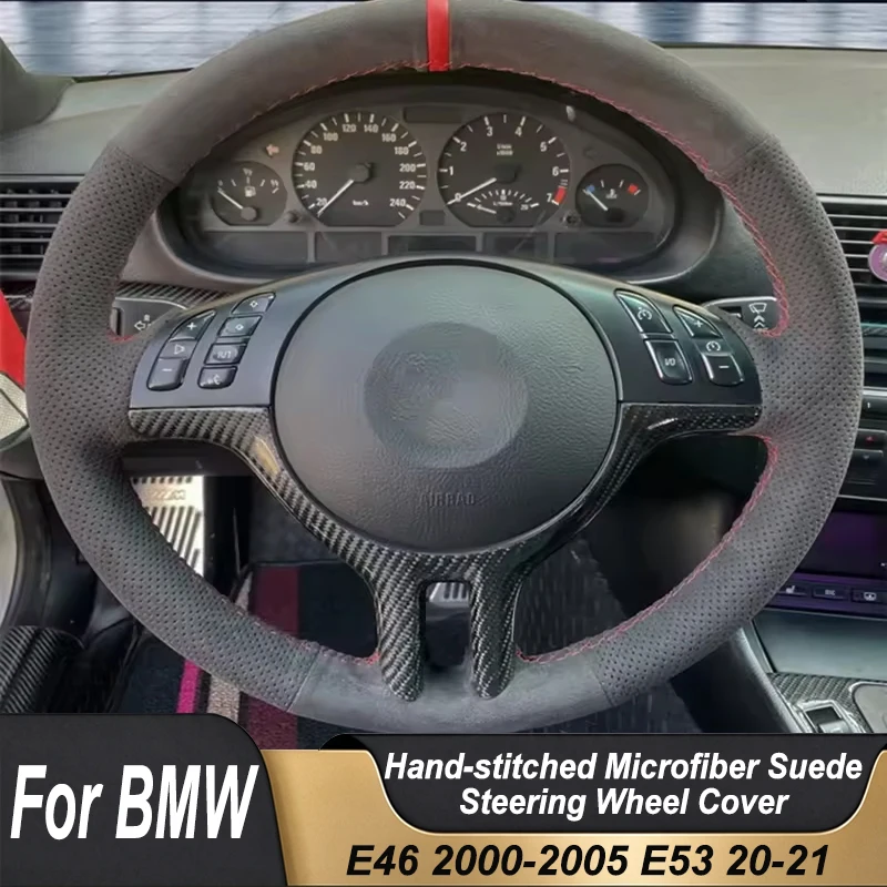 Custom Hand Stitched Microfiber Suede Non-slip Car Steering Wheel Cover For BMW E46 325i 2000-2005,X5 E53 2000-2001 Auto Parts