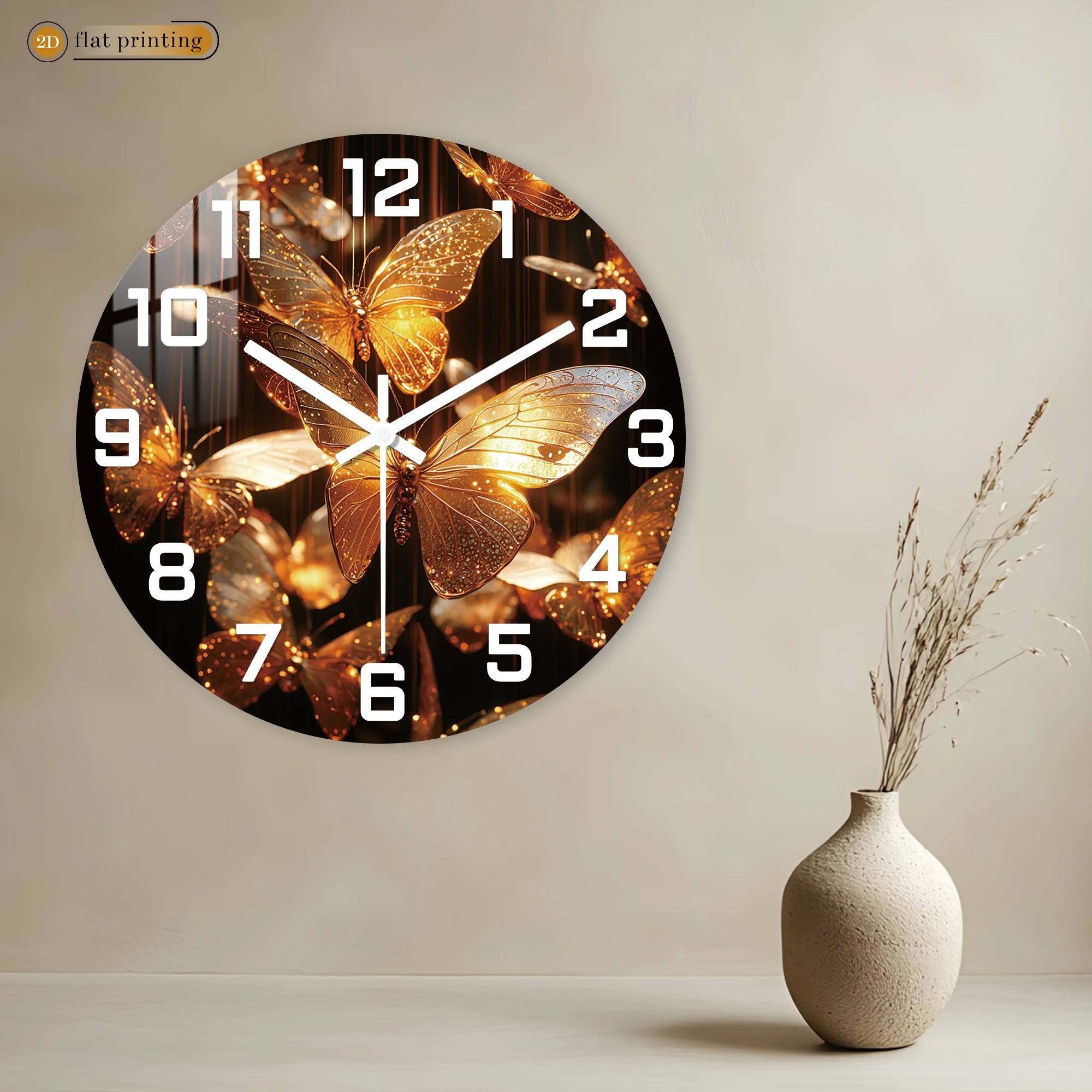 Glowing Golden Butterfly Wall Clock - Shimmering Insect Art Design, Noise-Free Sweeping, Bedroom/Living Room Luxury Decor