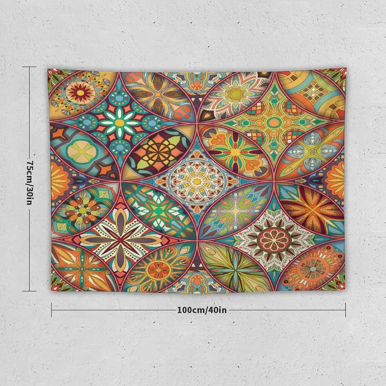 Decorative Boho Tapestry Wall Hanging Polyester Moroccan Ethnic Geometric Mandala Art Fabric Home Decor for Living Room Bedroom