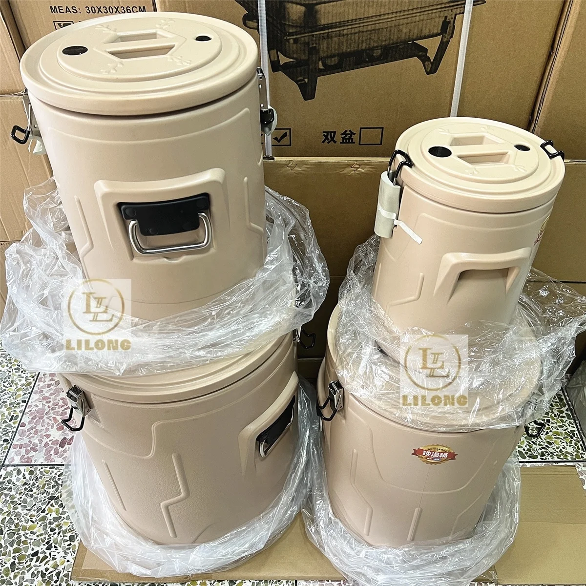 Stainless Steel High Quality 20 40 60 80L Insulated Thermal Barrel Big Capacity  Storage Box Food Warmer 4pcs Set