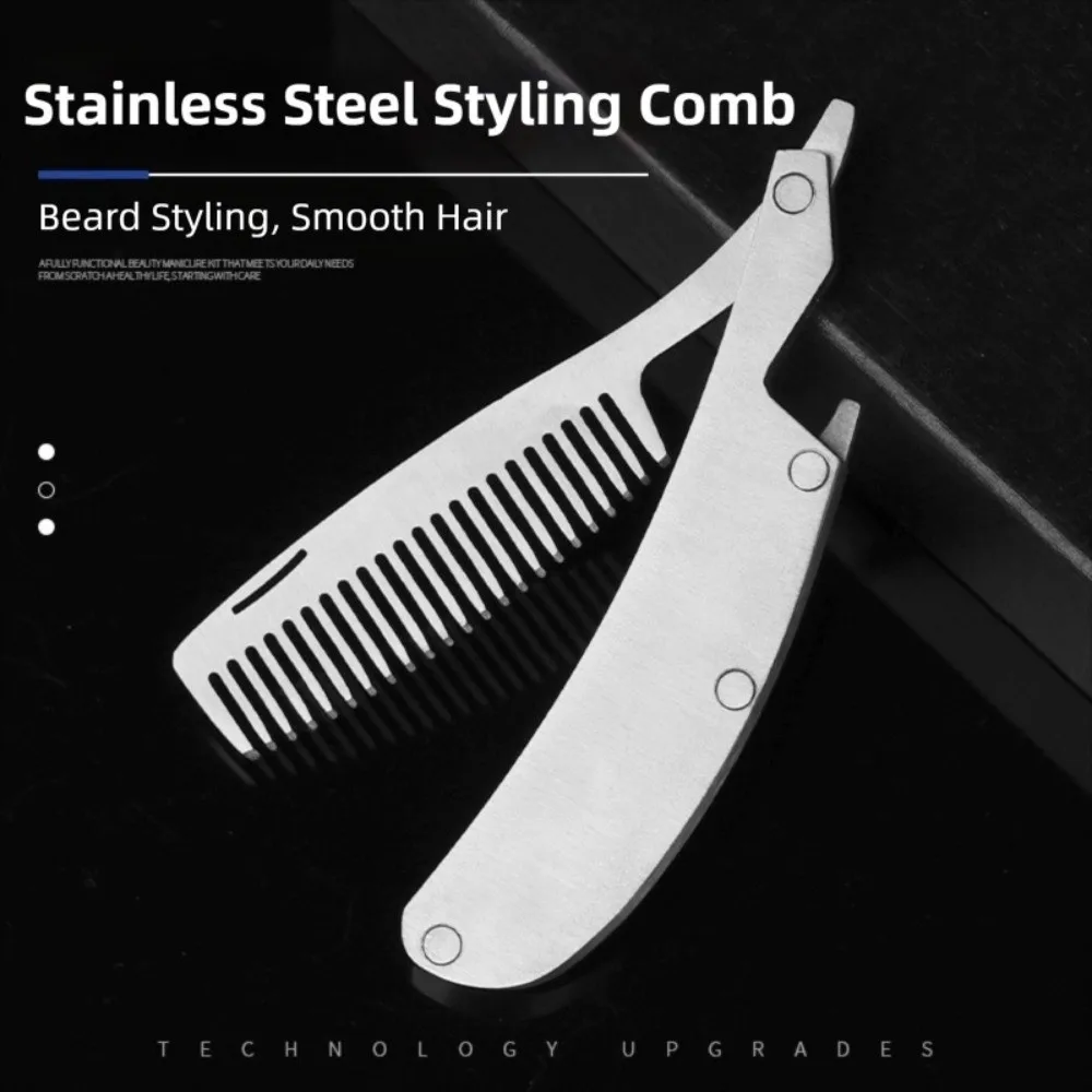 Portable Stainless Steel Beard Comb Fine and Coarse Teeth Multi-Function Double-sided Hairdressing Comb Anti-Frizz Pocket Size