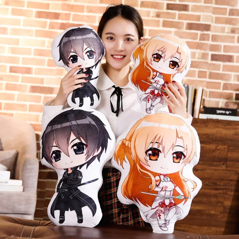 Hot Anime PP Cotton Figure Toys SAO Kirigaya Kazuto Yuuki Asuna Short Plush Doll Pillow 35/45cm Cosplay Exclusive Design Gifts