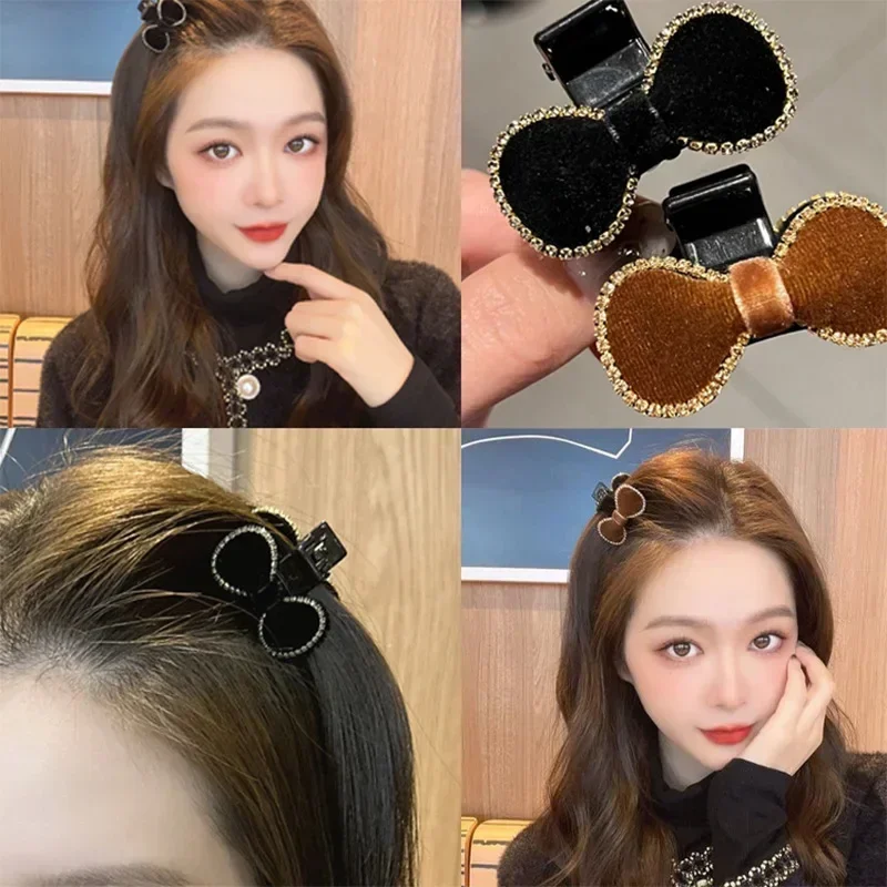 Velvet Bow Small Hair Claw Sweet Cute Princess Head Hair Clip Clamp Women Girls Cute Forehead Bangs Side Clip Hairpin Shark Clip