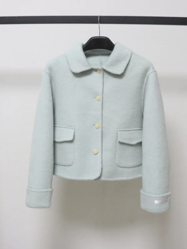 

Новинка 2025, двустороннее шерстяное пальто Camere, женское пальто с кукольным воротником, корейское модное антивозрастное маленькое Fraance Sle