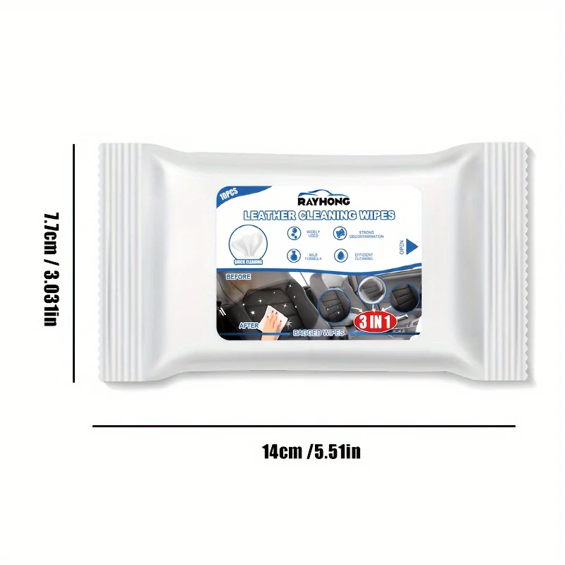 10pcs/pack 3in1 Car Leather And Seat Interior Cleaning Wipes, Clean Decontamination Free Water, Car Interior Clean Wipes