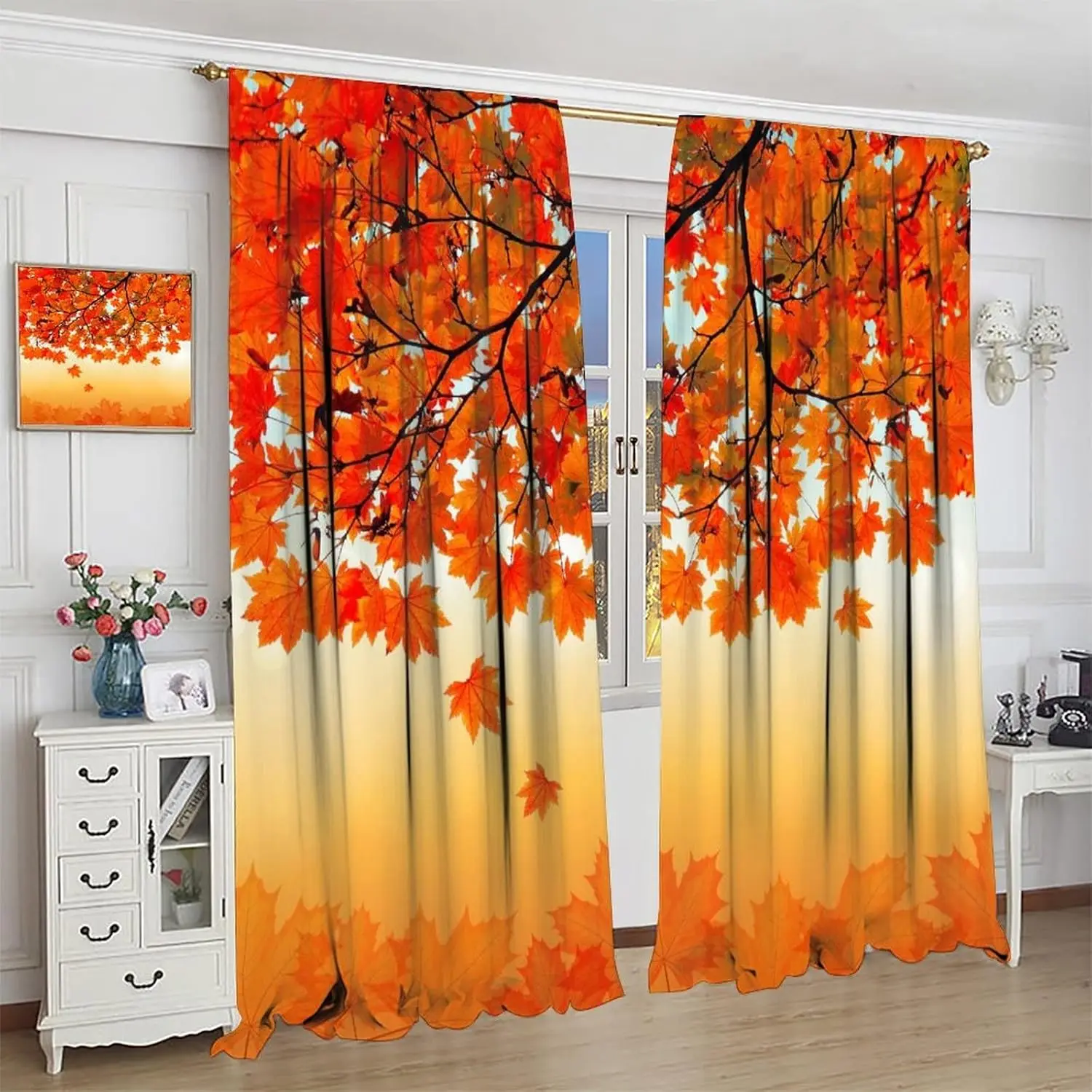 

Maple Leaves Curtains for Bedroom,Autumn Theme Fall Plants Leaves Print Décor Curtains for Living Room Kitchen Polyester Fabric