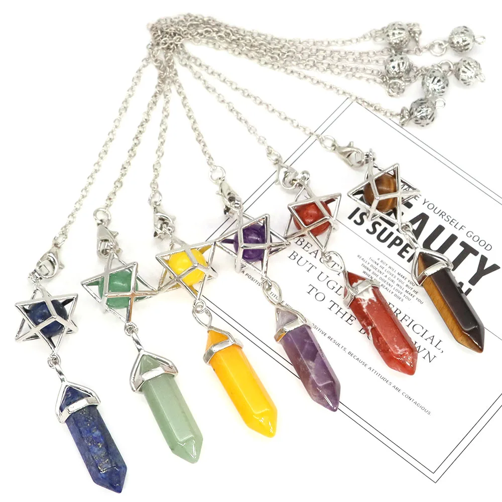 Natural Stone Quartz Pendulum For Dowsing Divination Hexagonal Crystal Merkaba Esotericism Shuttle Spiritual Pendulo DIY Jewelry