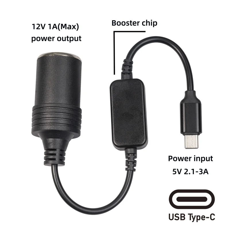 30CM 12W USB Type C PD 5V to 12V Ca Socket Female Converter Adapter Cord for Car Cigarette Lighters Car Vacuum Cleaner