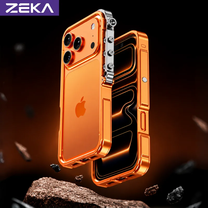 Punk Metal Frame Bumper For iPhone 15 16 17 18 Plus Pro Max Mechanical Buttons Heat Dissipation Shockproof Phone Case