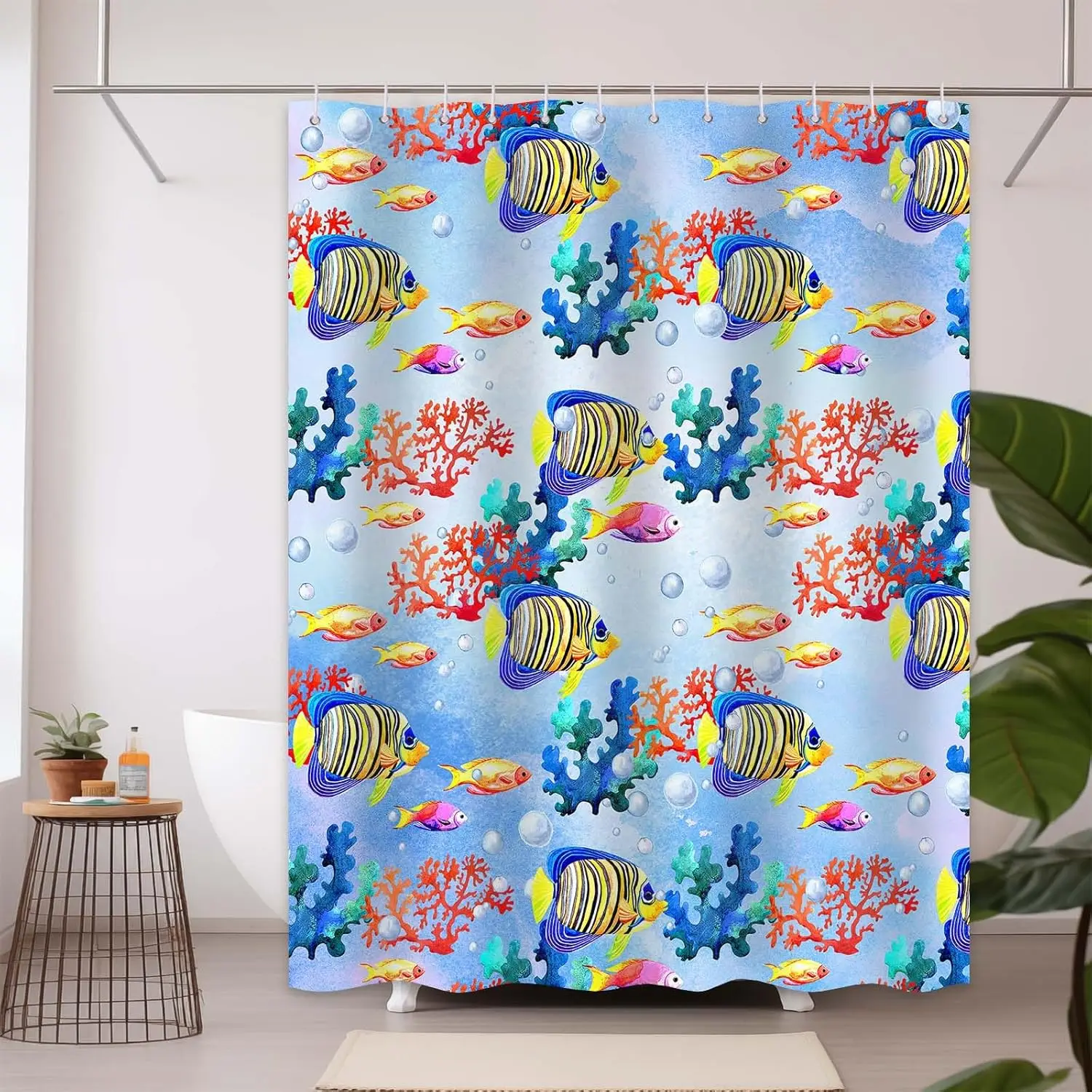 

Занавеска для душа с милой рыбкой, декор для ванной комнаты для детей, мальчиков и девочек, водонепроницаемая ткань с крючками, 72x72 дюйма