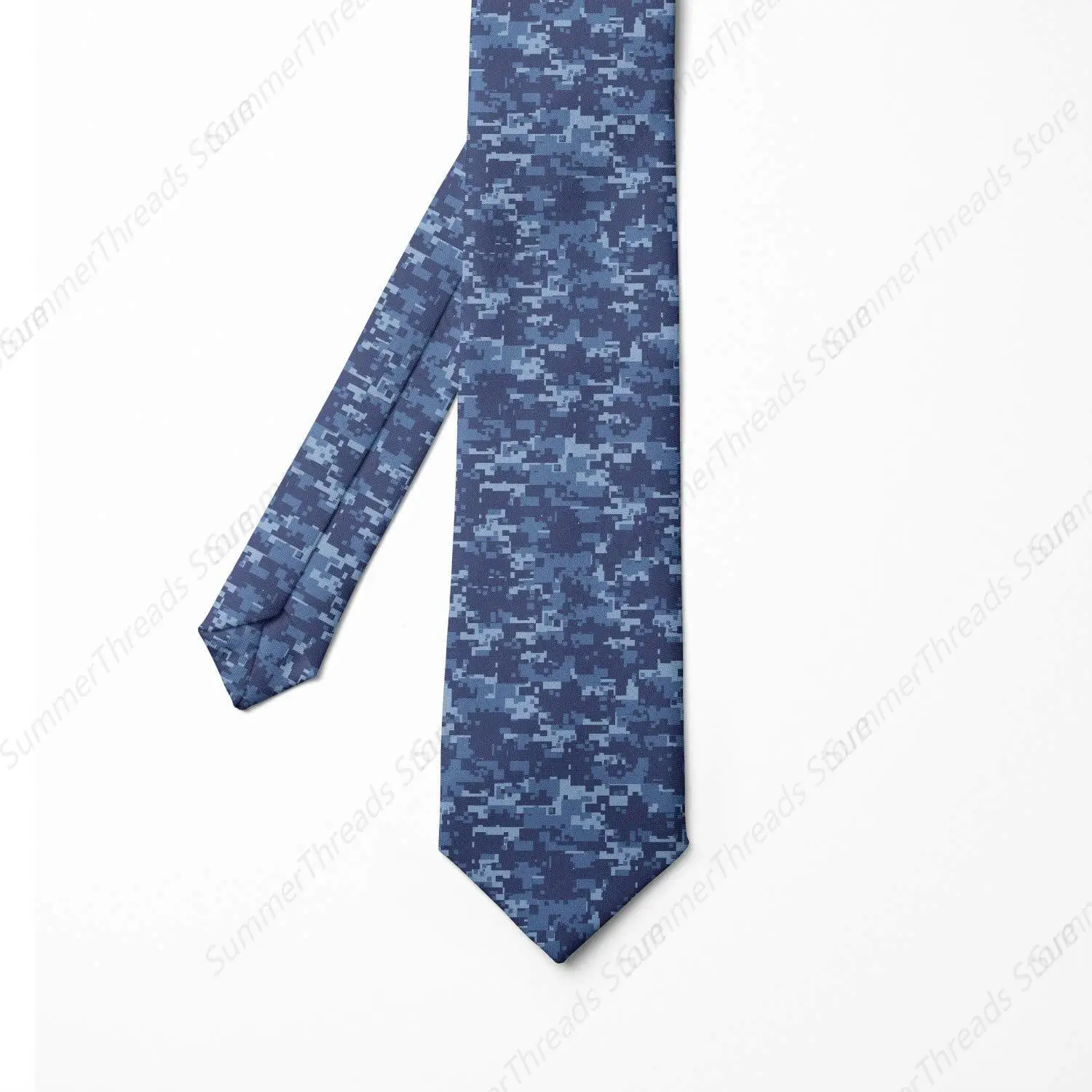 Camo Men's Tie, Retro Composition of Grunge Camouflage Pattern Print in Modern Blue Tones, 3.7