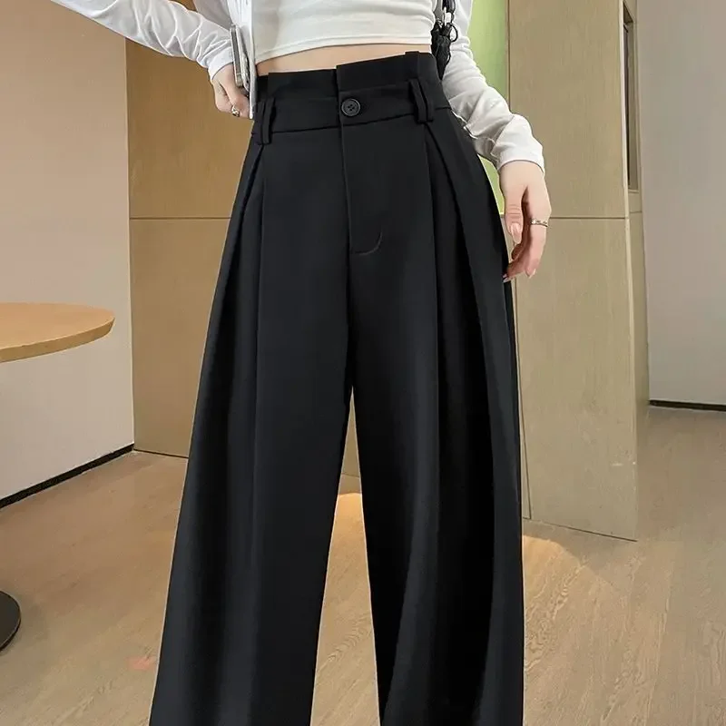 Wine red themed suit pants 2024 spring/summer new high waist hanging pear shaped figure narrow  wide leg pants