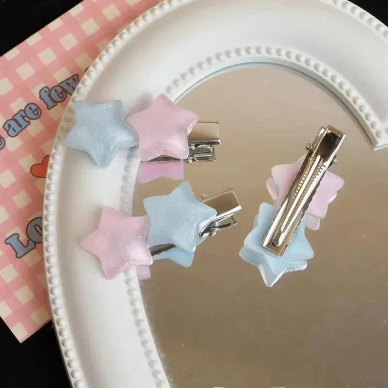 Pink Blue Star Shaped Hair Side Clip Pentagram Duckbill Clip Hairpin Women Girls Bangs Side Clip Sweet Cute Hair Accessories