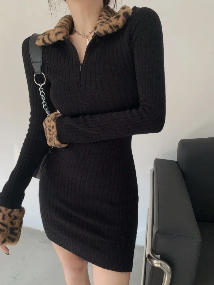 Clubwear Dress Women Leopard High Street Ladies Autumn Casual Aesthetic Ins Sexy Mini Tunic A-line Korean Style Vestidos Retro