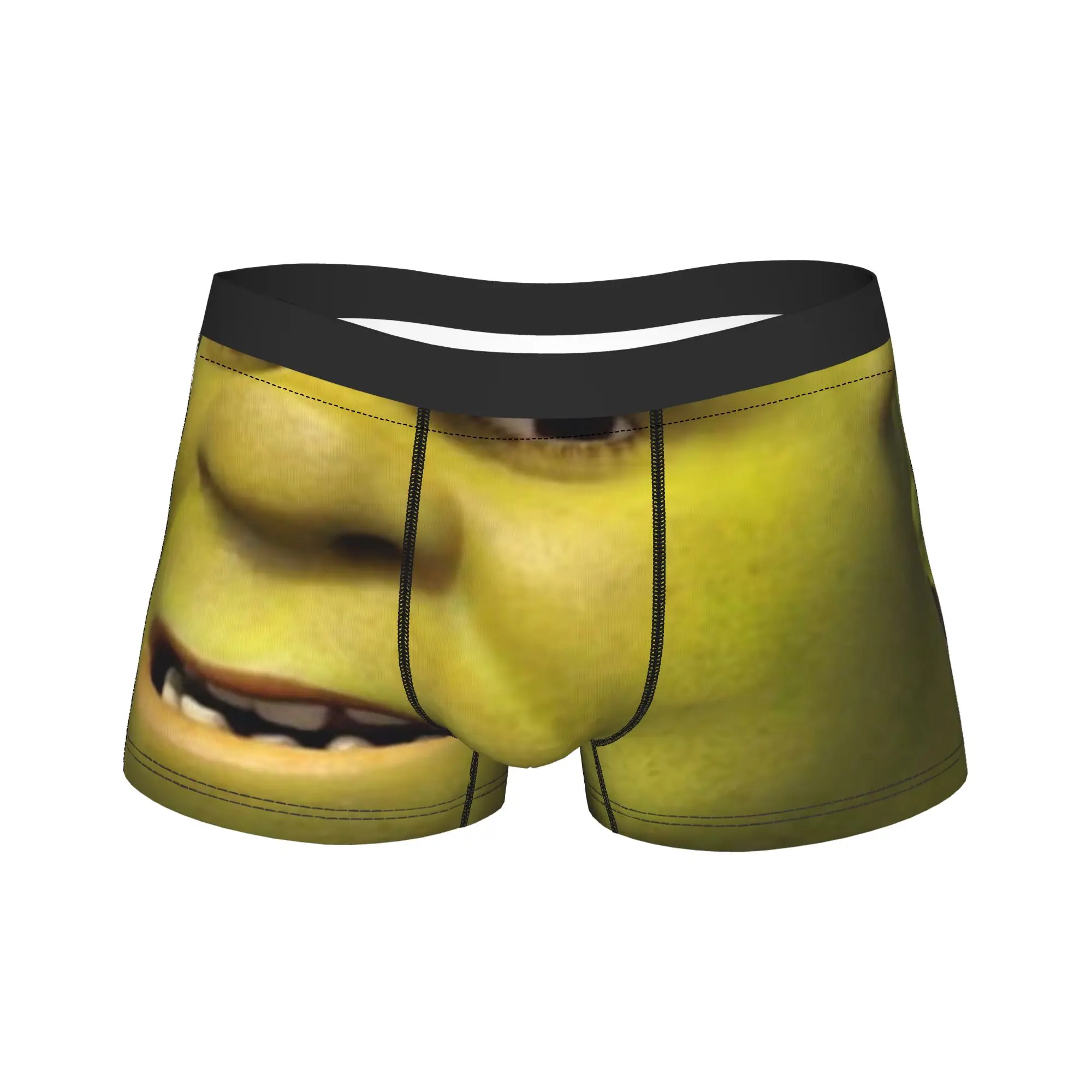 

Men's Shreks Face Cartoon Long Underwear Funny Memes Novelty Boxer Briefs Shorts Panties Male Mid Waist Underpants Plus Size