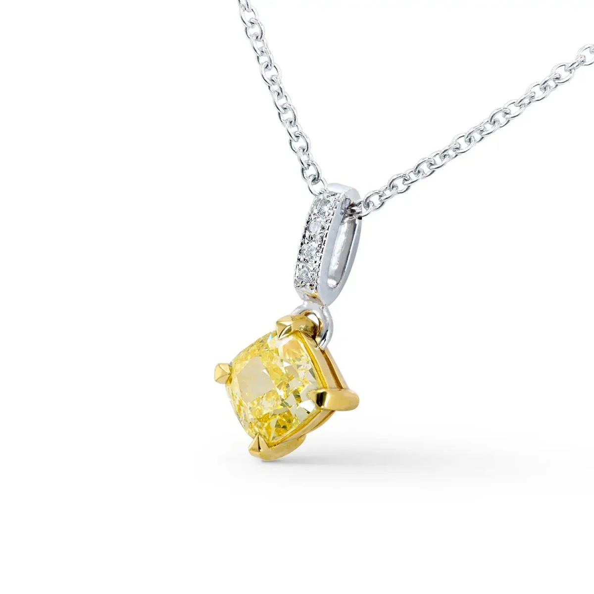 9K/14K/18K White & Yellow Gold Colored Diamond Pendant Fancy Intense Yellow Cushion Lab Diamond IGI Genuine Diamond Necklace