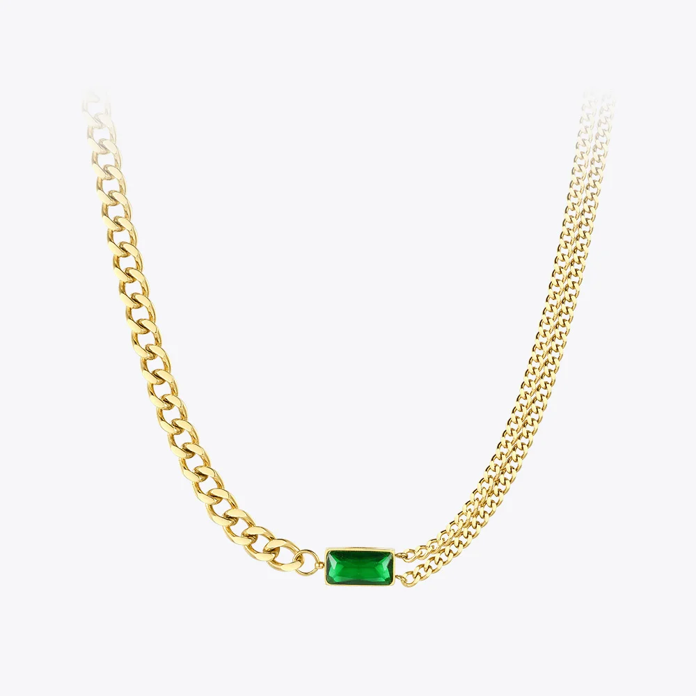 

ENFASHION Green Stone Link Chain Choker Necklace Women Gold Color Stainless Steel Glass Pendant Necklaces Fashion Jewelry P3116