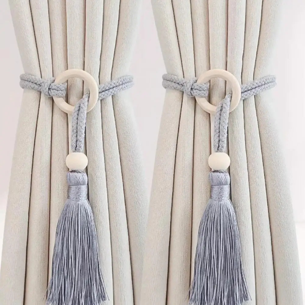 Floral Curtain Ties Tassel Curtain Tiebacks Bohemian Curtain Tiebacks with Tassels Wooden Beads Handwoven Rope for Bedroom