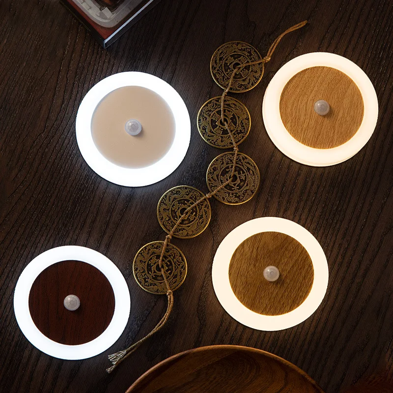 Luz nocturna de moneda de cobre, luz nocturna de carga USB con detección de luz, luz de iluminación del cuerpo humano, luz nocturna para armario