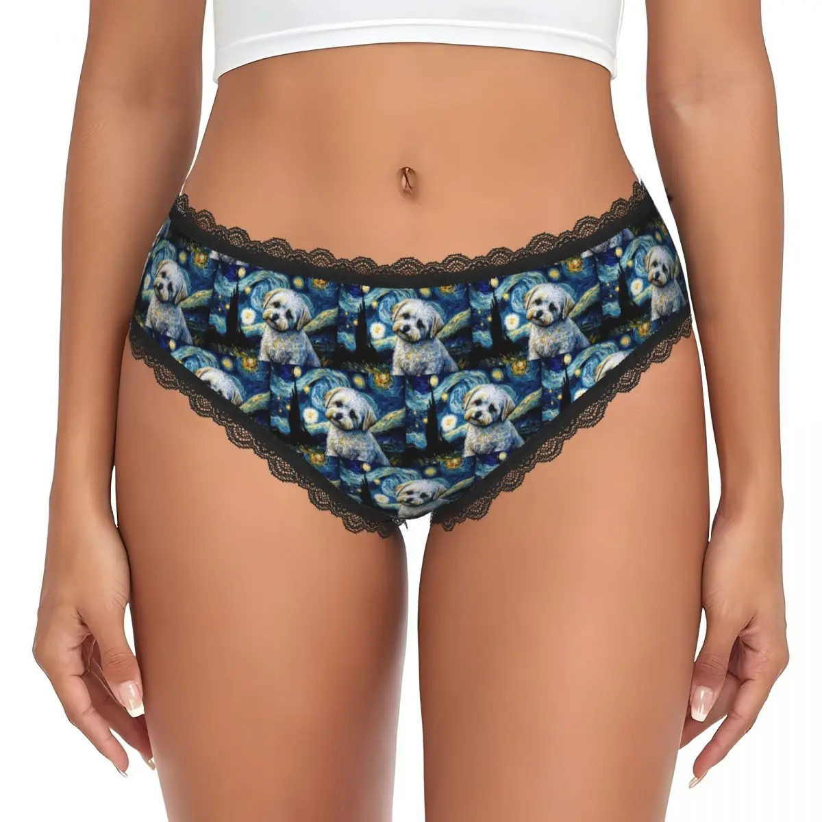 Custom Maltese Terrier Puppy Starry Night Panties Briefs Women's Comfort Briefs Underwear Breathable Female Underpants