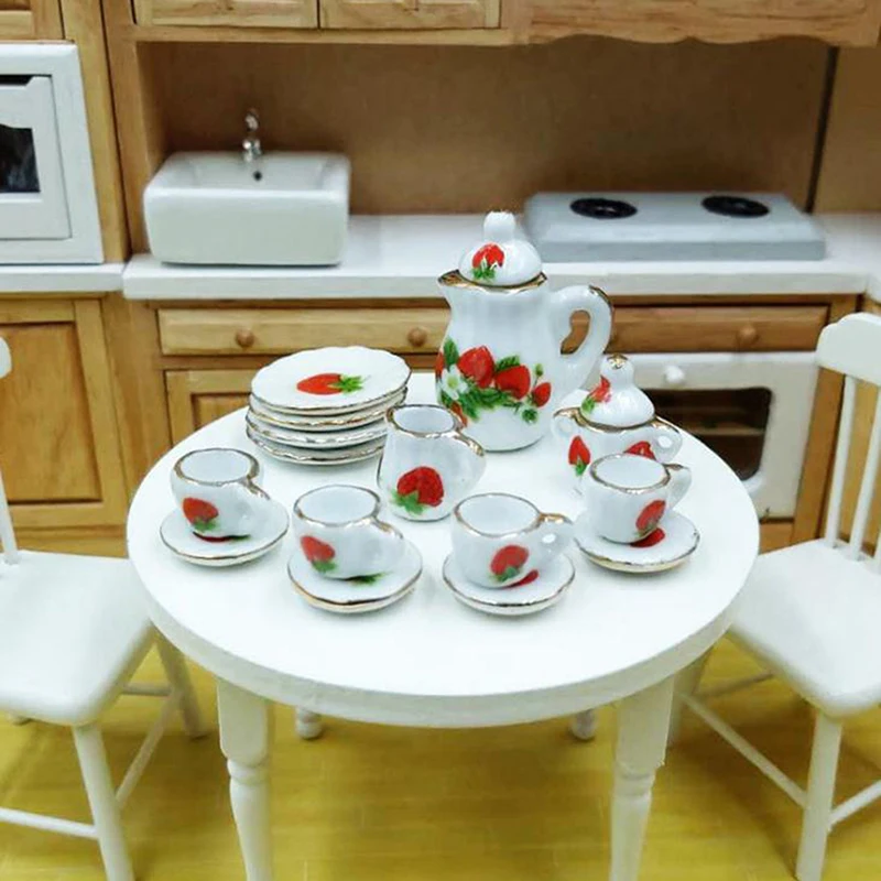 15Pcs/set 1:12 Dollhouse Miniature Tableware Porcelain Ceramic Tea Cup Plate