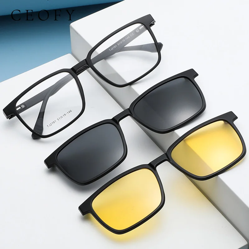 Ceofy Men Glasses Frame Fashion Optical Prescription Eyeglasses Frame Polarized Sun Clip for Night Driving