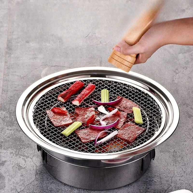 Korean Charcoal Oven BBQ Grills Stainless Steel Barbecue Stove Non-Stick Barbecue Oven Outdoor Camping Portable Charcoal Stove