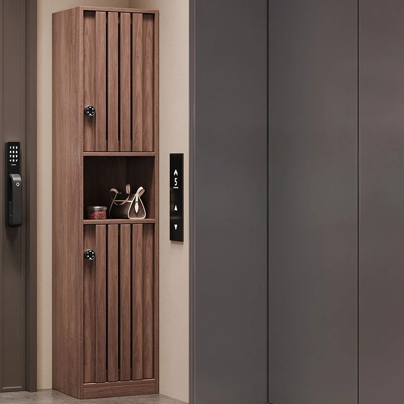 Outdoor corridor shoe cabinet pine all solid wood cabinet entrance door password lock Chinese simple wall integrated storage