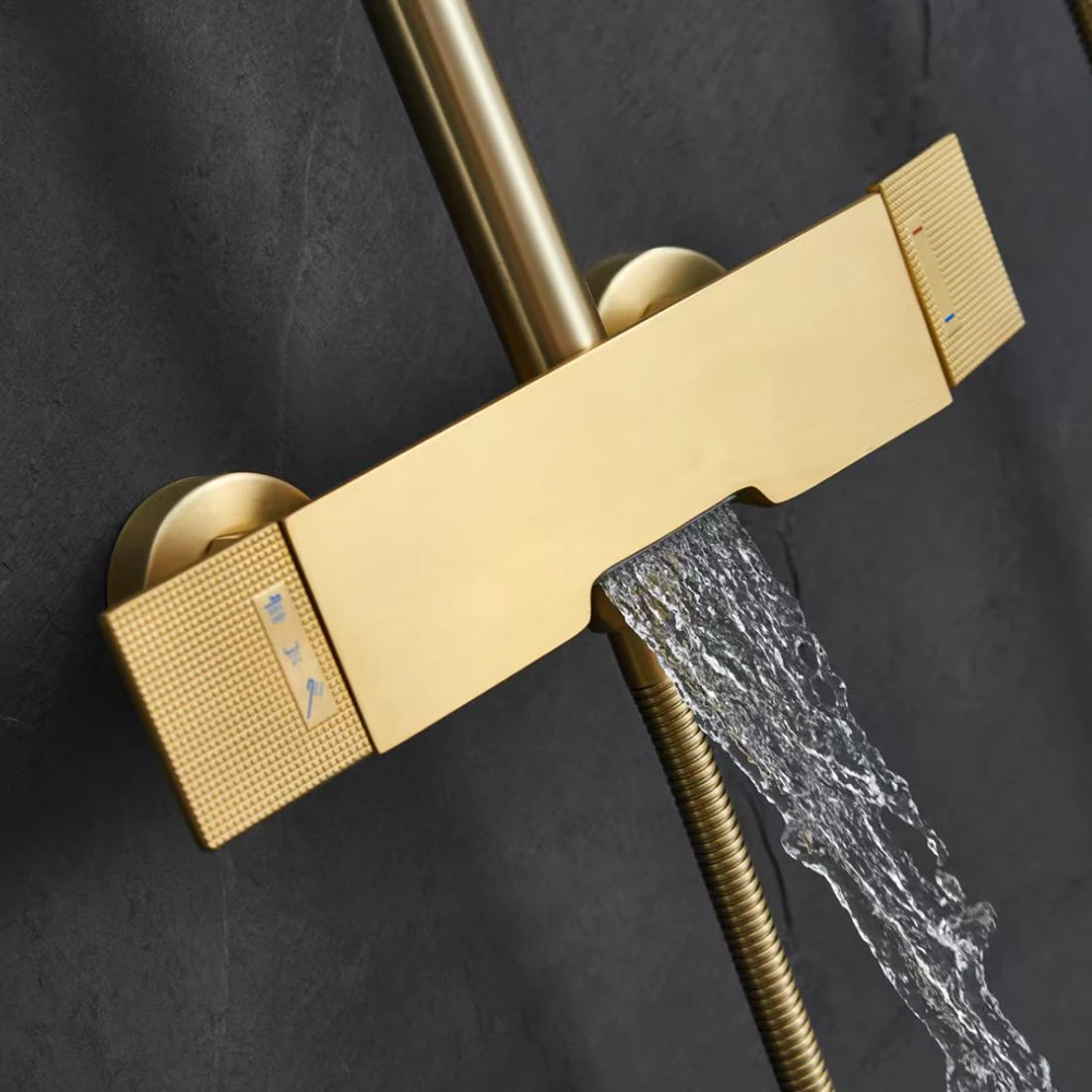 Luxury Bathrrom Wall Mounted Rain Shower Set with Waterfall Spout & Handheld Shower Hot Cold Bath Shower System