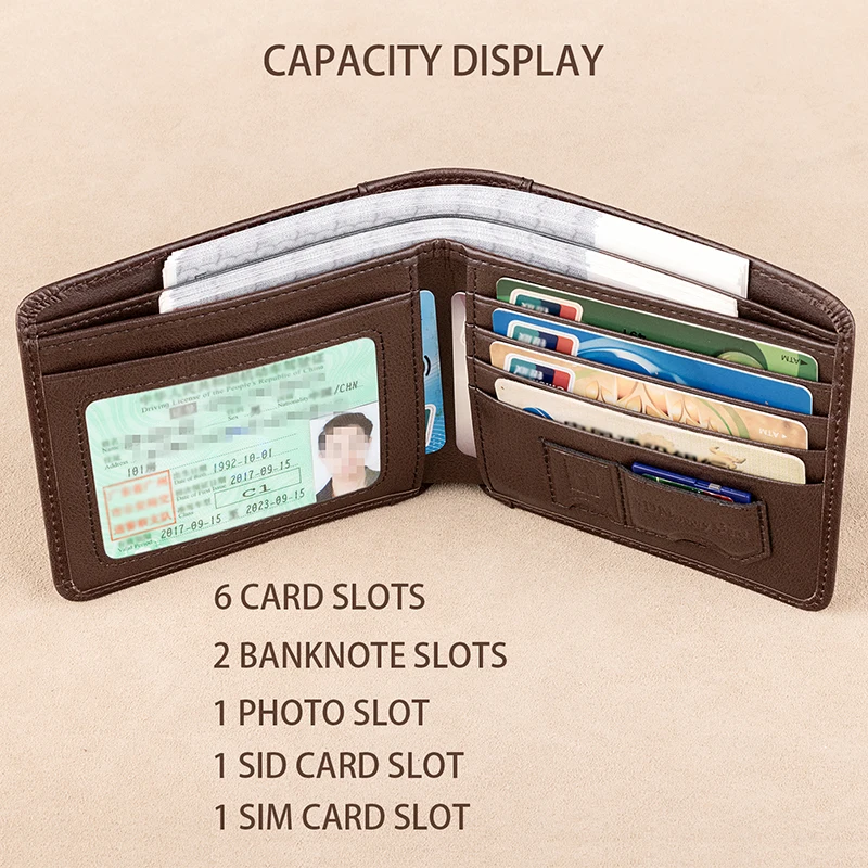 Men's Vintage Top Grain Cowhide Wallet Horizontal Ultra Thin Genuine Leather Purse New Driving License Card Holder Cash Clutch