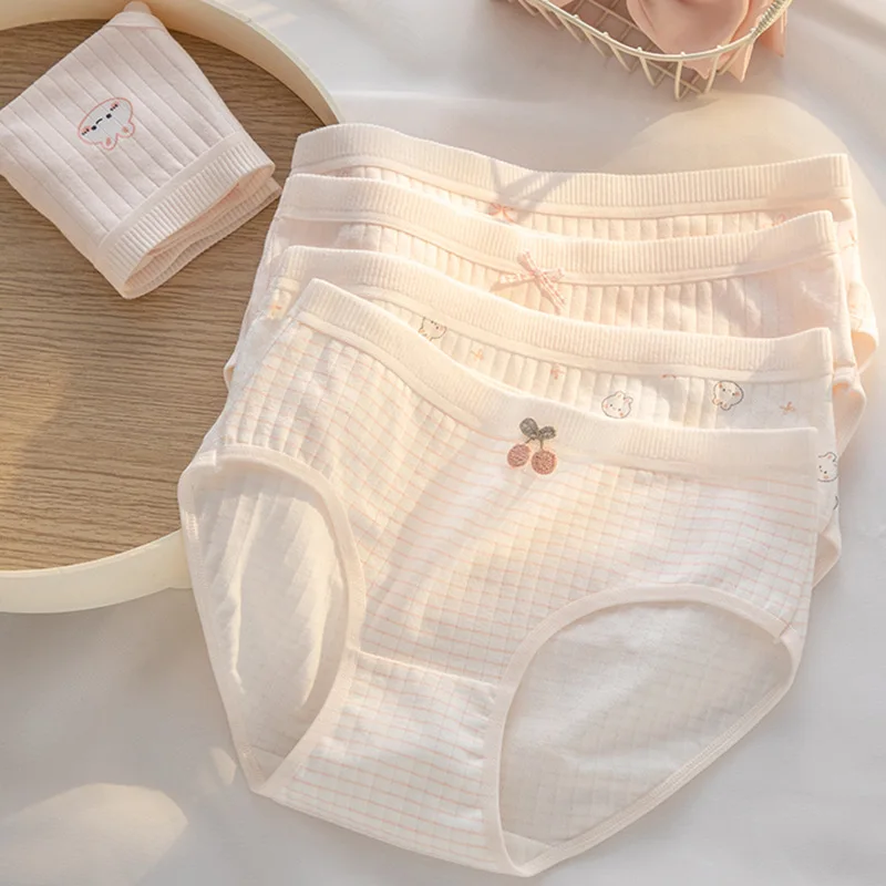 SP&CITY Rabbit Patterned Cute Cotton Underpants For Women Student Simple Cartoon Daily Panties Soft Seamless Breathable Briefs