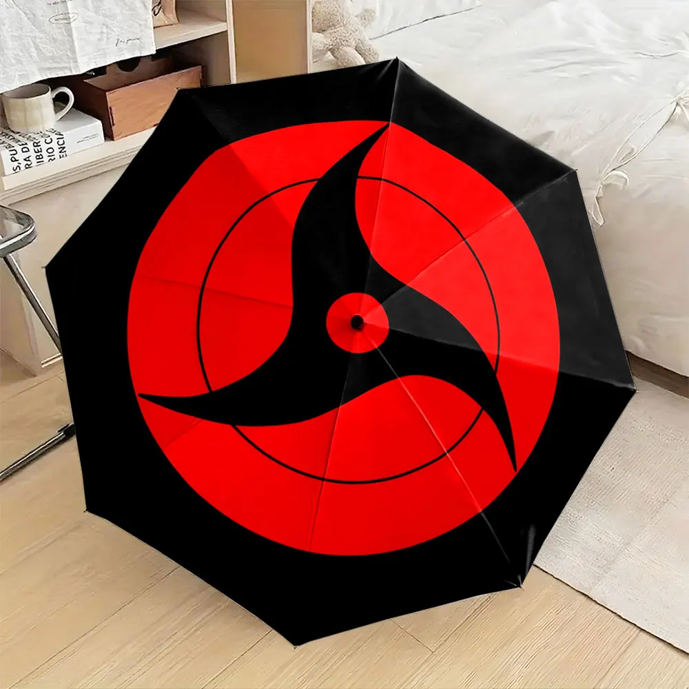 1PC Bold Black and Red Umbrella with Striking Graphic Design Print 8 Iron Ribs Folding Umbrella Auto-Open Fashion Sunshade