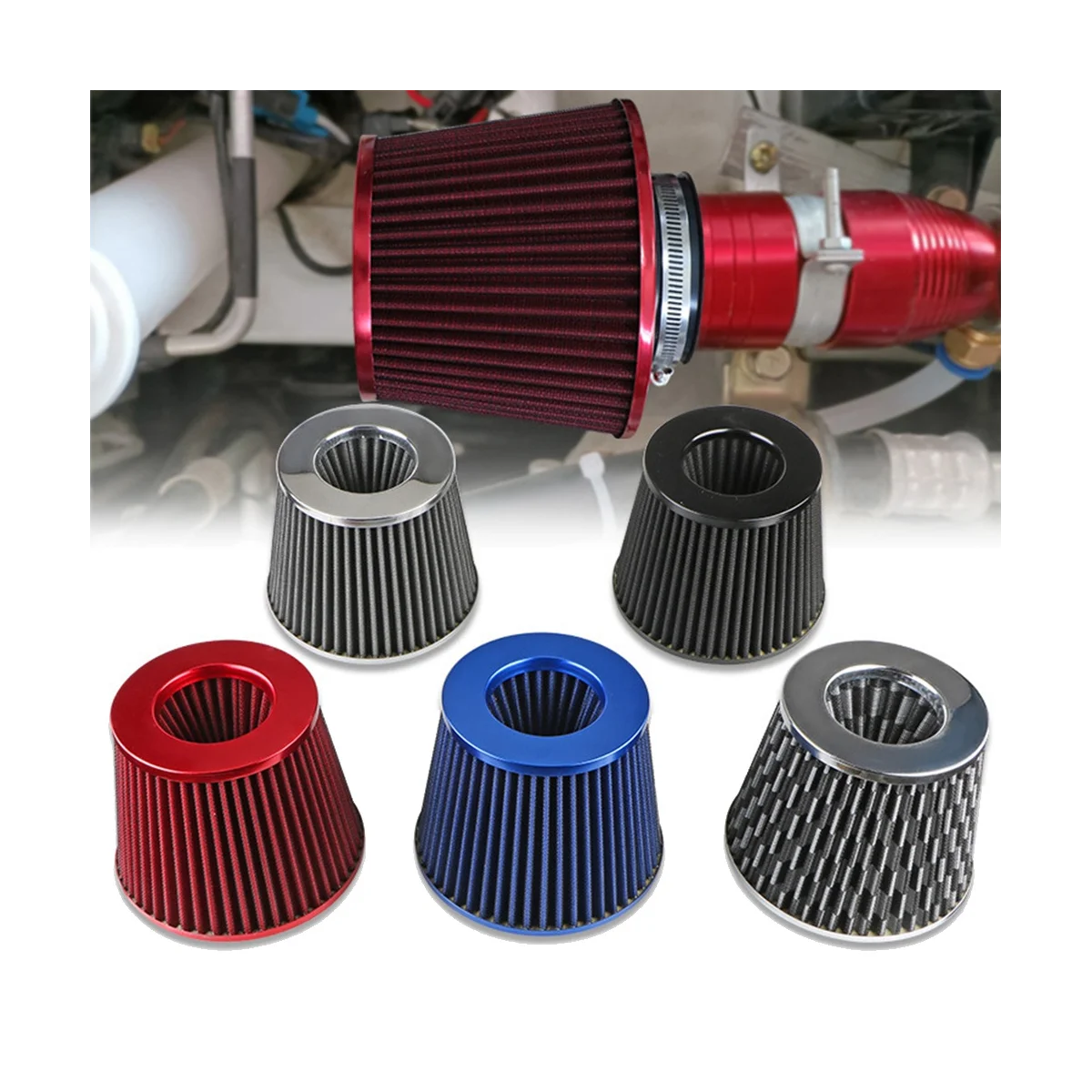 Filter udara kepala jamur 76mm, perlengkapan mobil Universal, Filter asupan udara