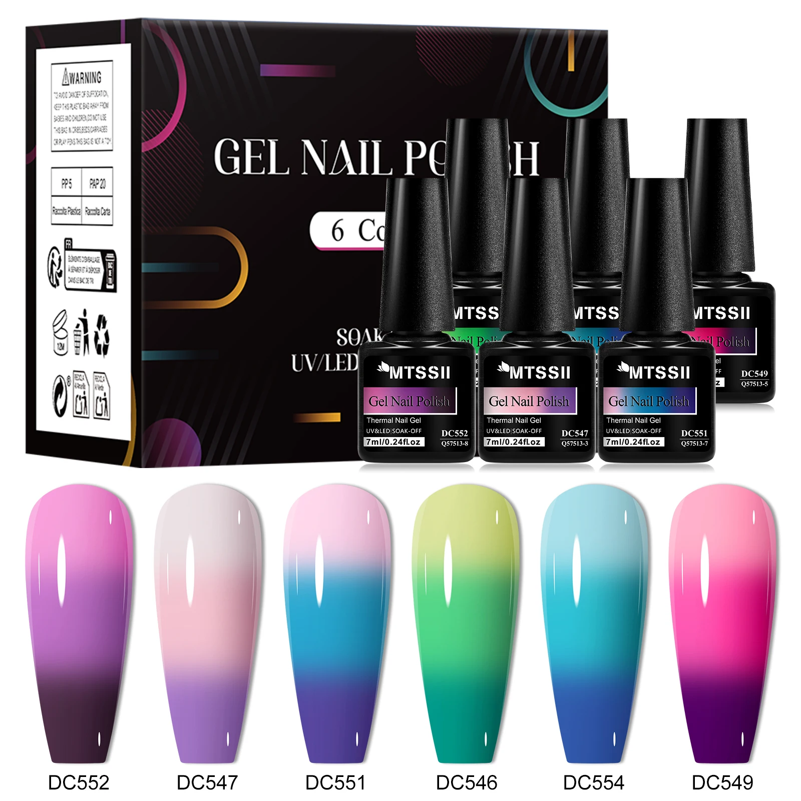 

6pcs Thermal Gel Nail Polish Set Temperature Color Changing UV Gel Semi Permanent Soak Off Varnish Nails Manicure Nail Supplies