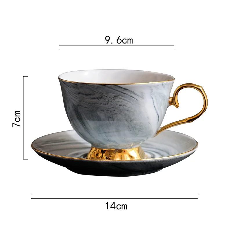 Nordic Minimalist Marble Patterned Ceramic Coffee Cup and Plate English Afternoon Teacups Home Kitchen Drinkware Mugs Tea Cup