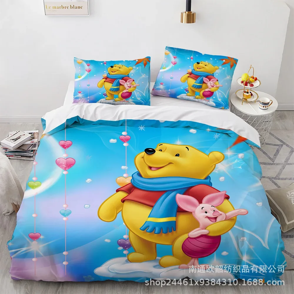 Winnie the Pooh Bear Bedding Sets Comforter Quilt Bed Cover Duvet Cover Pillow Case 2-3 Pieces Sets Kids Adult Size for Bedroom