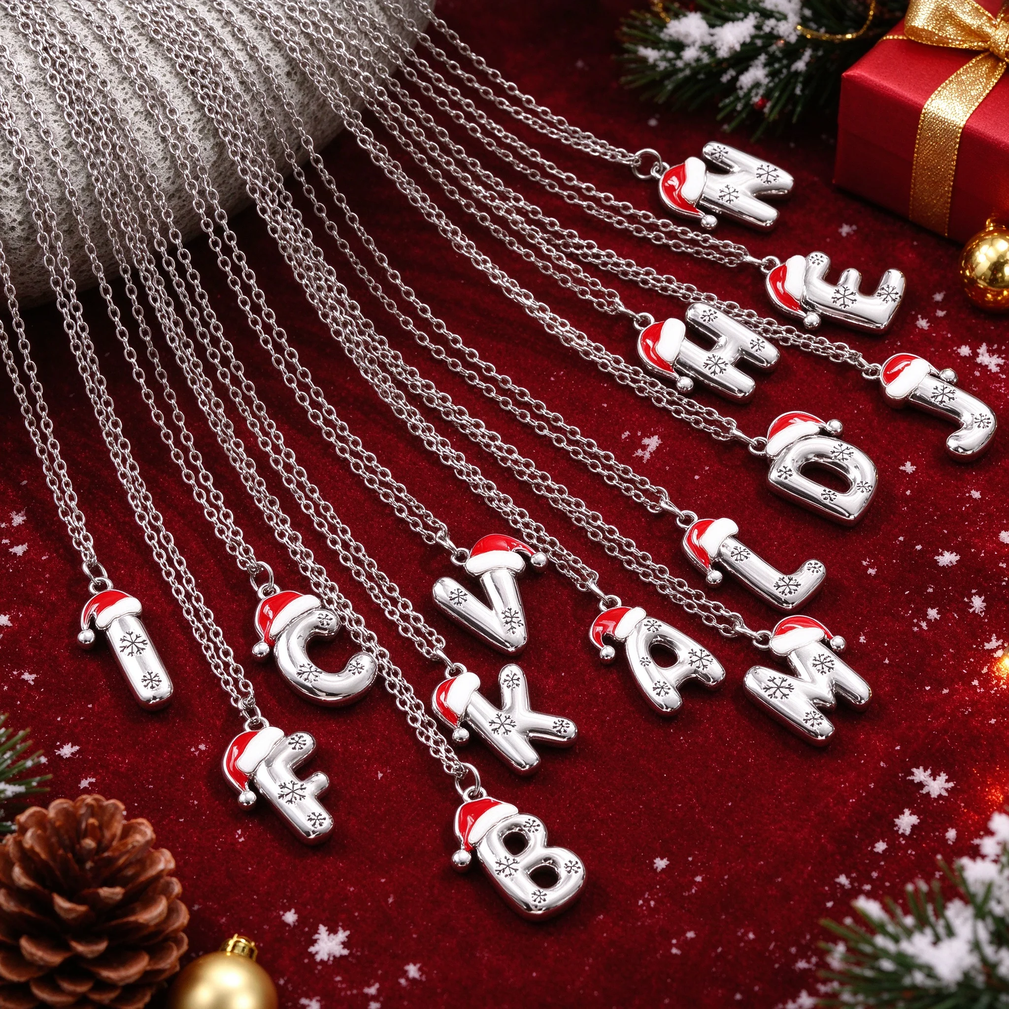Custom A-Z Letter Necklace Personality Christmas Santa Initial Snowflake Alphabet Pendant Xmas Holiday Jewelry Gift For Womens